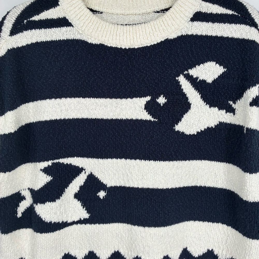 Anthropologie Maeve Crewneck Fish Motif Sweater Vest Cream Blue Large Sardine - Picture 9 of 13